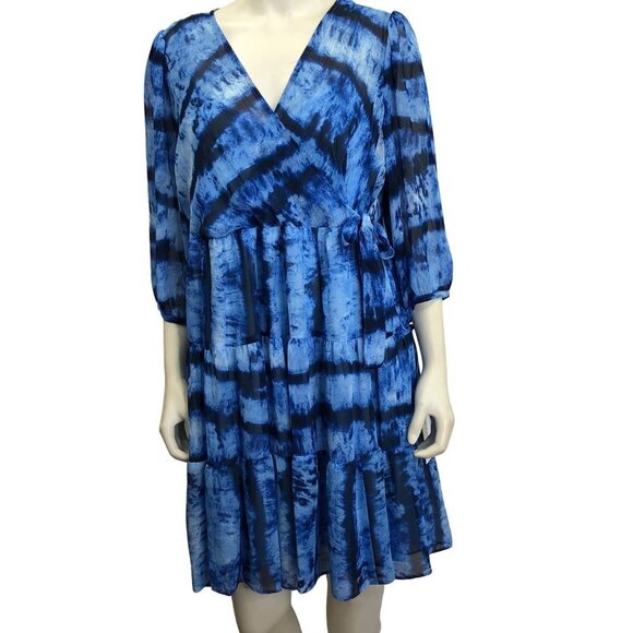 $134 CALVIN KLEIN Tie Dye Print Surplice V-Neck Tiered Dress 14‎ NWT - Picture 1 of 8